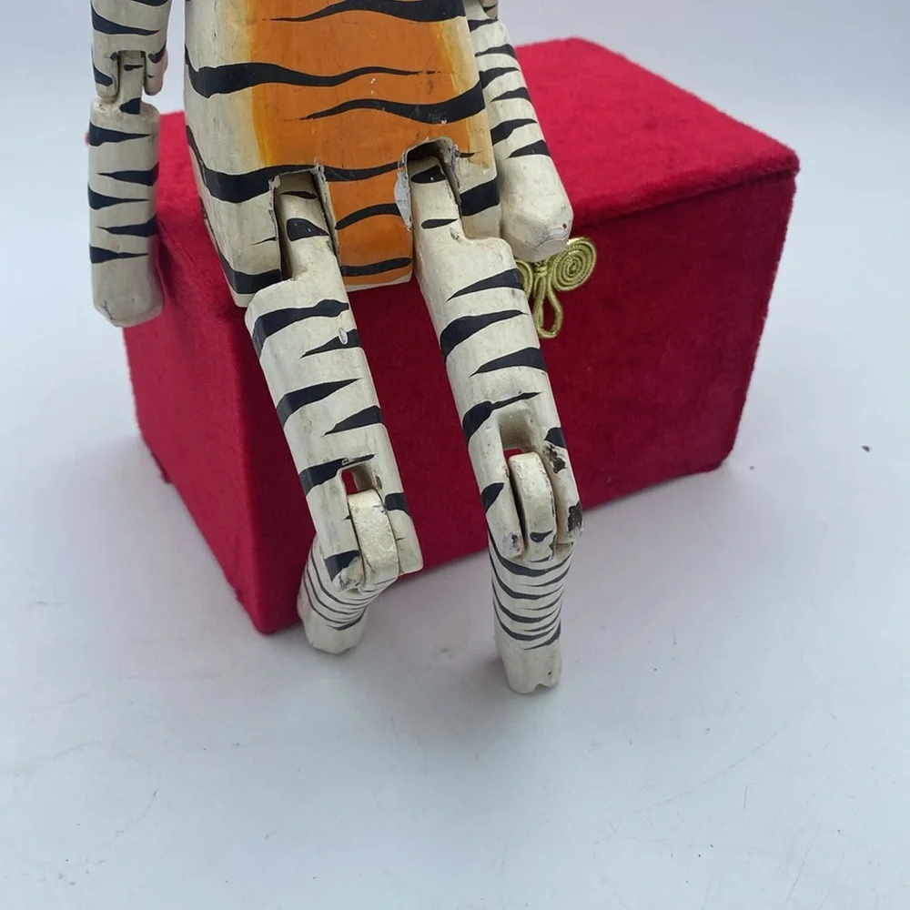 Handcrafted Wooden Cat Figurine Orange and Black Stripes shelf sitter 11” READ